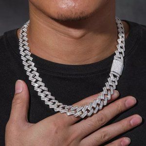 14mm iced Out 5A CZ Baguette Diamond Cuban link Bracelet chain